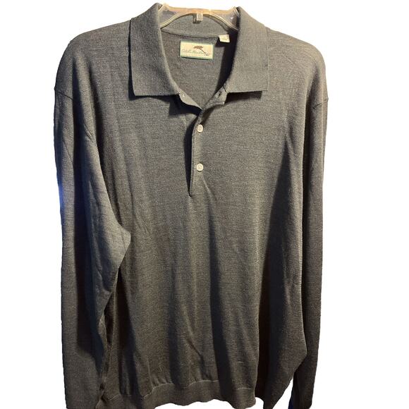Alister McKenzie Men's Large Green Long Sleeve 1/4 Button Merino Wool Sweater - Picture 1 of 8